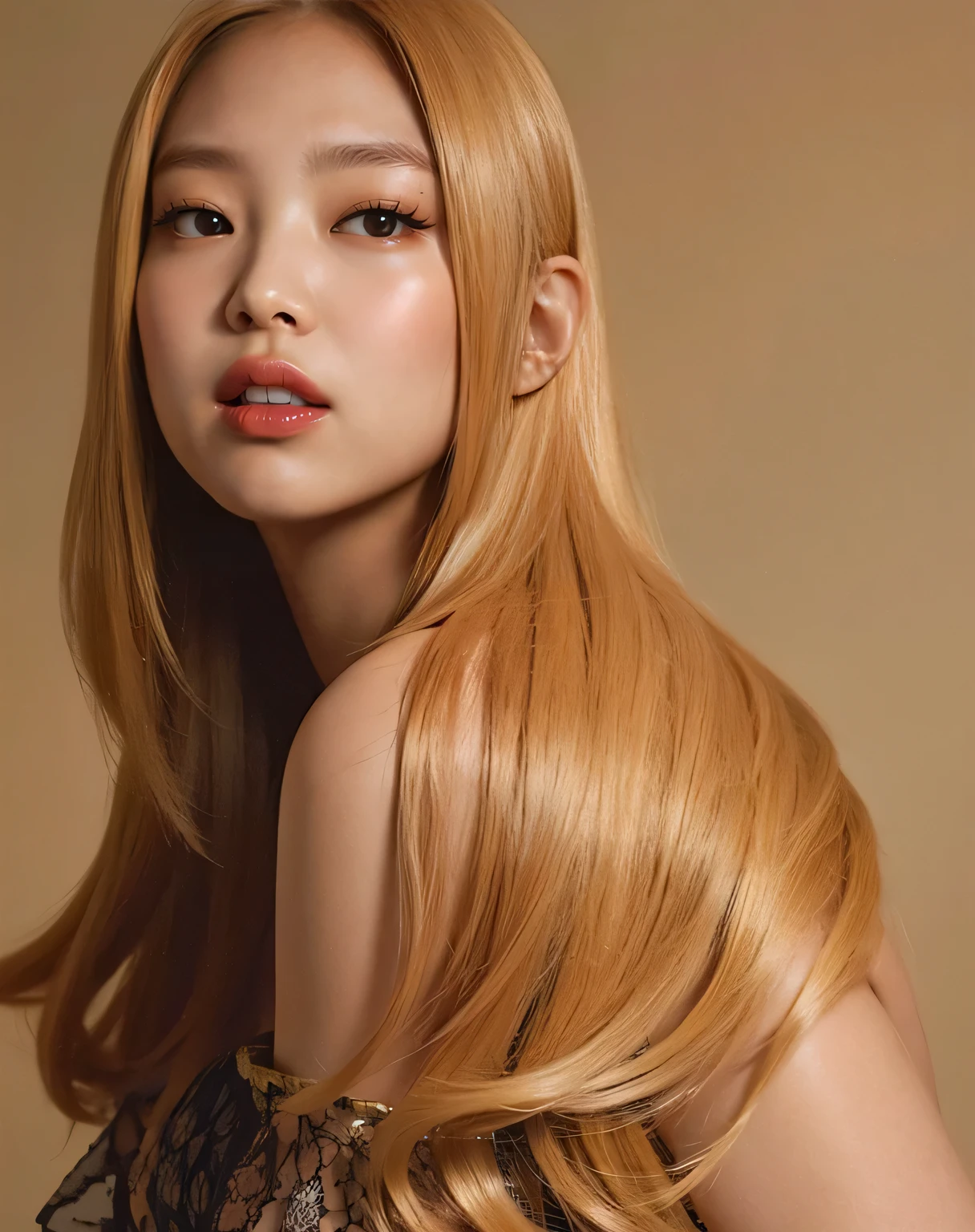 black pink jennie, almond eyes, full lips, big and voluptuous breasts