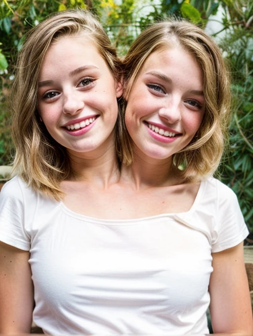 2heads, two headed girl, mom and daughter conjoined to each other, (different ages:1.5), (one torso:1.5), (female:1.5), (blonde:1.5), (two heads attached to one body:1.4), conjoined twins, heads side by side, one body, young, uncomfortable, barefoot, bare breasts