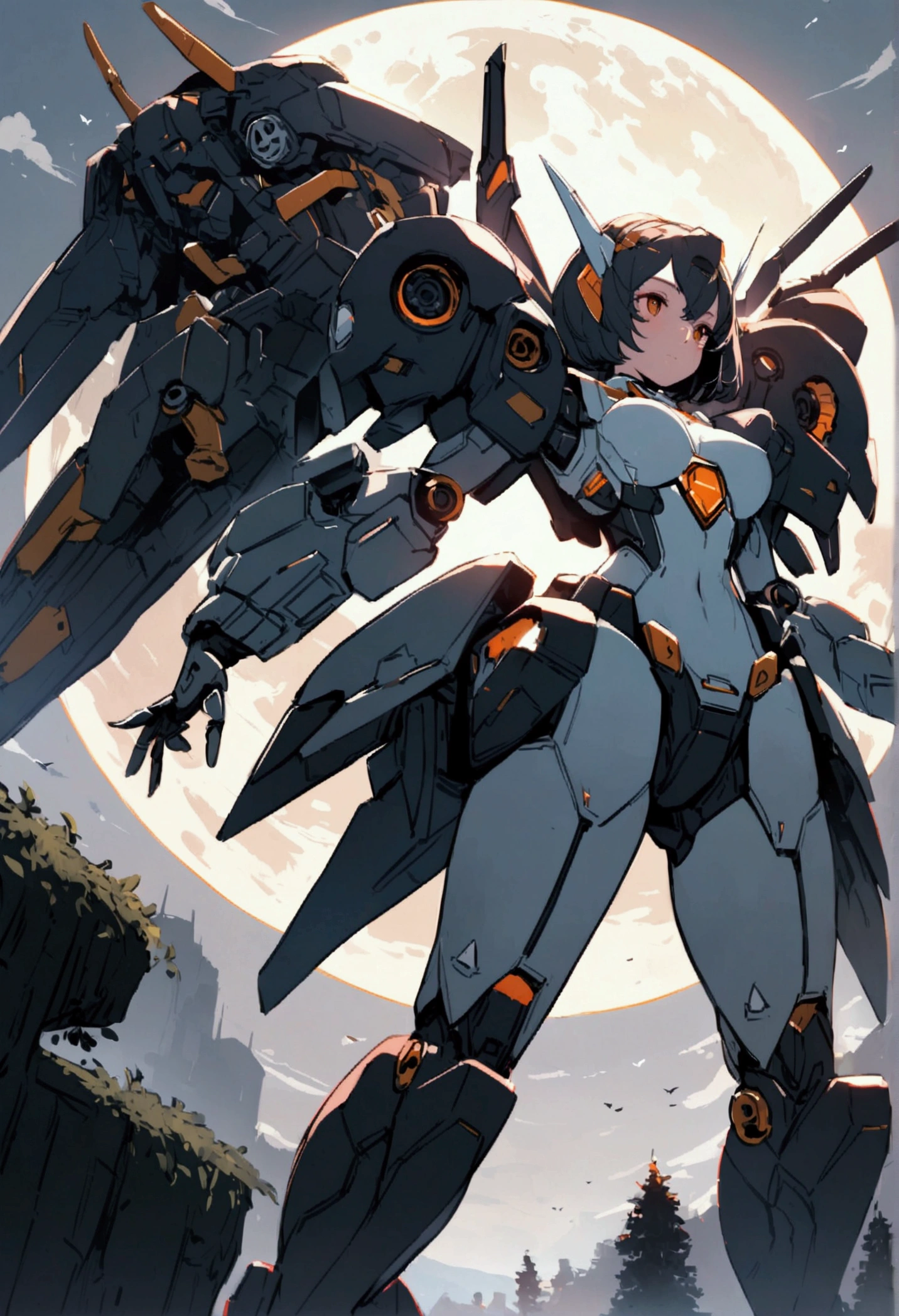 (masterpiece), (best quality), 1girl, mecha, mechanical armor, white armor, exoskeleton, weapon, big gun