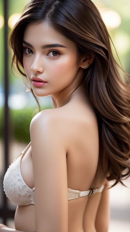 ((Best quality, 8k, Masterpiece :1.3)), Sharp focus :1.2, Perfect body beauty: 1.4, Slim abs: 1.2, ((Dark brown hair, Big breasts: 1.2)), (Natural light, City street: 1.1 ), highly detailed facial and skin textures, detailed eyes, double eyelids, (((Dynamic Angle)))