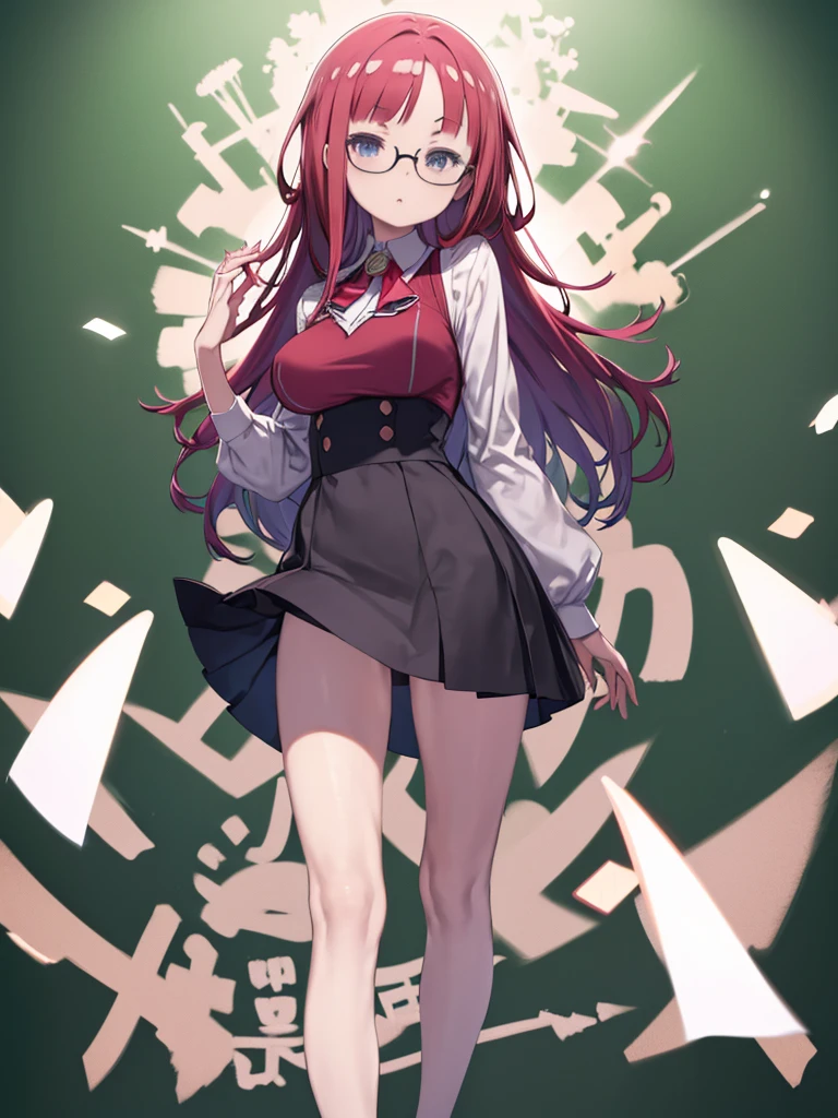 One Woman、Red Hair、long hair、Hair between the eyes、blue eyes、Glasses、Big Breasts、White gym clothes、Short sleeve、(black bloomers)、gym shorts、△ Mouth、Watching the audience、Embarrassed、Clothes that fit the body、Upper Body、Looking Back、Her butt is sticking out、