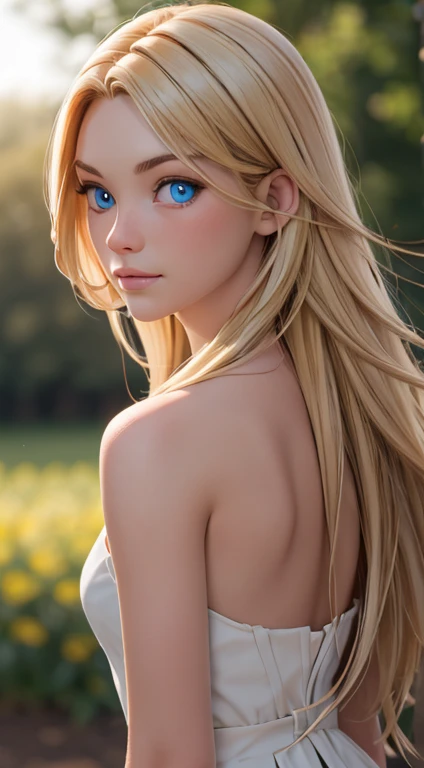 (Obra maestra, mejor calidad:1.4), (8k), joven belleza rubia, (((18 years, chica ordenada))), ojos azules detallados, long eyelashes, rubor, sonrisa amable, parte superior del cuerpo, topless, small ass, Piernas delgadas y delgadas, falda rosa, (mirando al espectador), hermoso cabello rubio, De piel blanca, pelo largo, golpes, (medium sized breasts), (bosque de hongos, bosque celestial, beautiful and magnificent pink sun, cielo rosa y azul majestuoso), luz natural colorida)