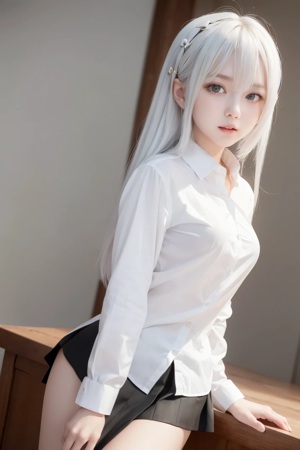 (top-quality、tmasterpiece:1.2)，teens girl，Long gray hair、Smooth skin、Smooth legs、Busty body，Red pajamas，Moon，Dog crawling kneeling position，Ass pouted，电影灯光，