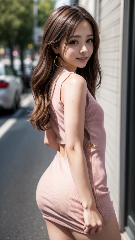 8K, (Best image quality:1.60), ((Realistic photos)), (One Woman:1.33),Beautiful expression, (Detailed eyes:1.5), (Iris:1.4), (Detailed face:1.7), (cute日本人の顔), (Big smile:1.5), (Shiny Hair:1.4), (Slightly brown hair:1.2), ((High resolution)), RAW Photos, (A seaside port town)、Dress shirt, pants, Big smile, Staring at the camera, Age 25, Walking, Rather large buttocks, Upper body from the knee up, cute,