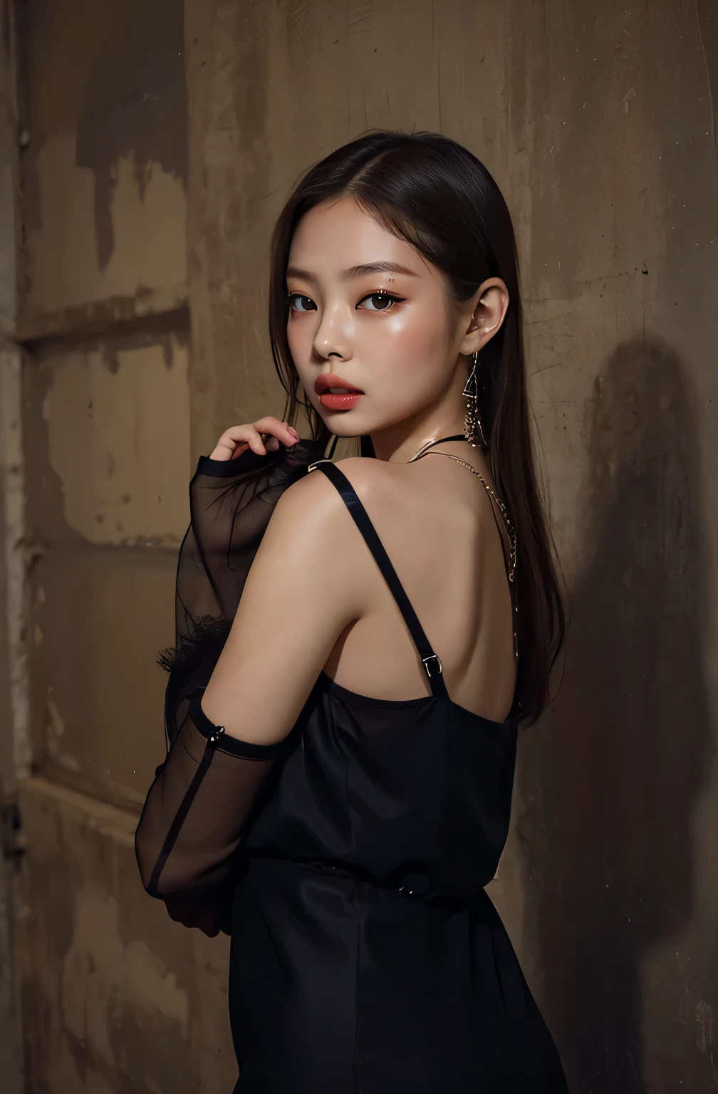 black pink jennie, almond eyes, full lips, big and voluptuous breasts 