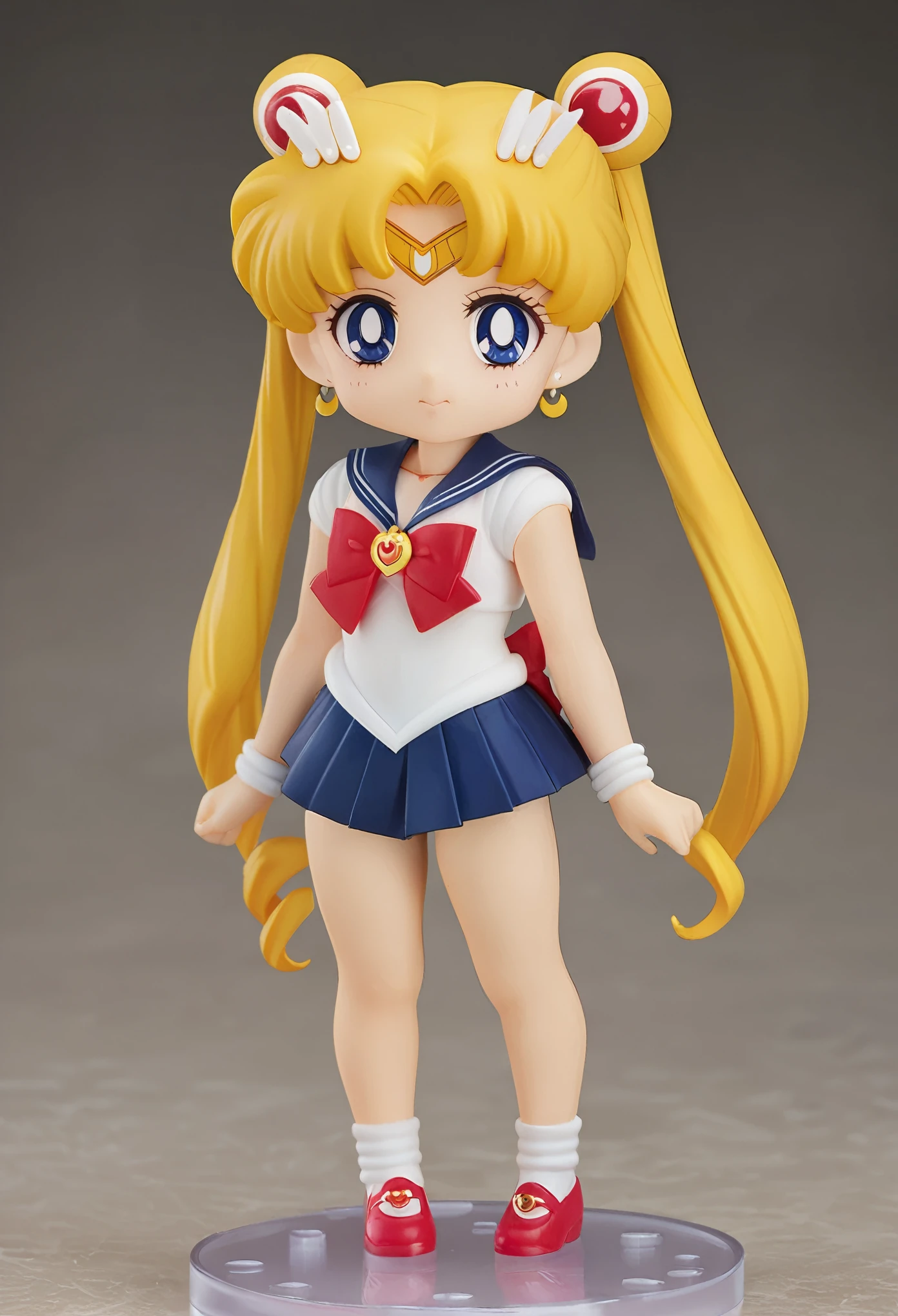 Professional anime illustration, Best Quality, high quality, masterpiece original, Incredibly detailed, ultra realistic, hyper Realistic, Ultra-high resolution, Realistic, A happy look、
break、Nendoroid、3:3、Deformation、Cute character、small、Standing facing this way、Sailor Moon、Tsukino Usagi、Sailor suit、whole body