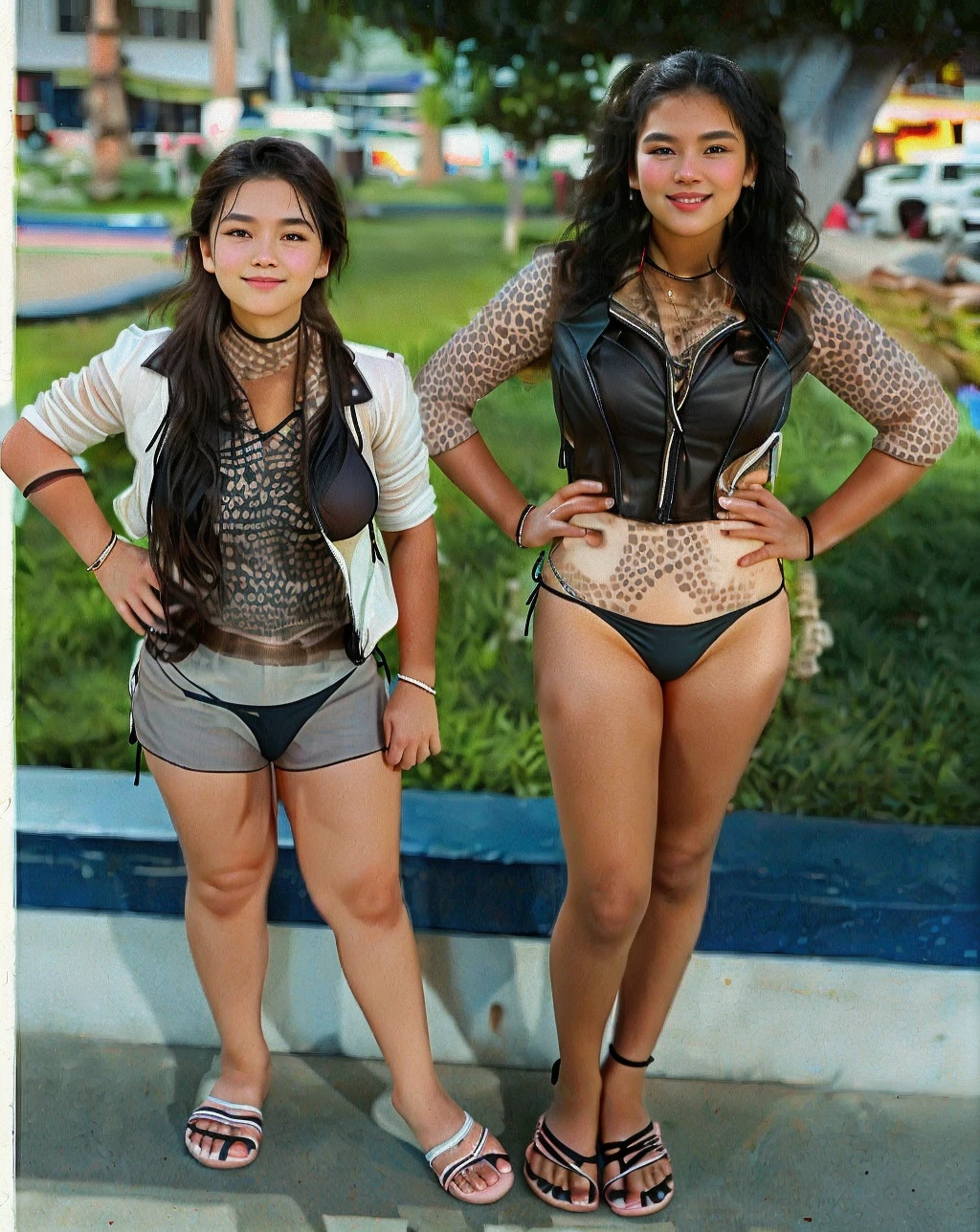Create a little girl in the favela of Rio de Janeiro,perfect body, perfect face, wearing low-cut clothes, big tits,big ass, wearing short clothes, short,