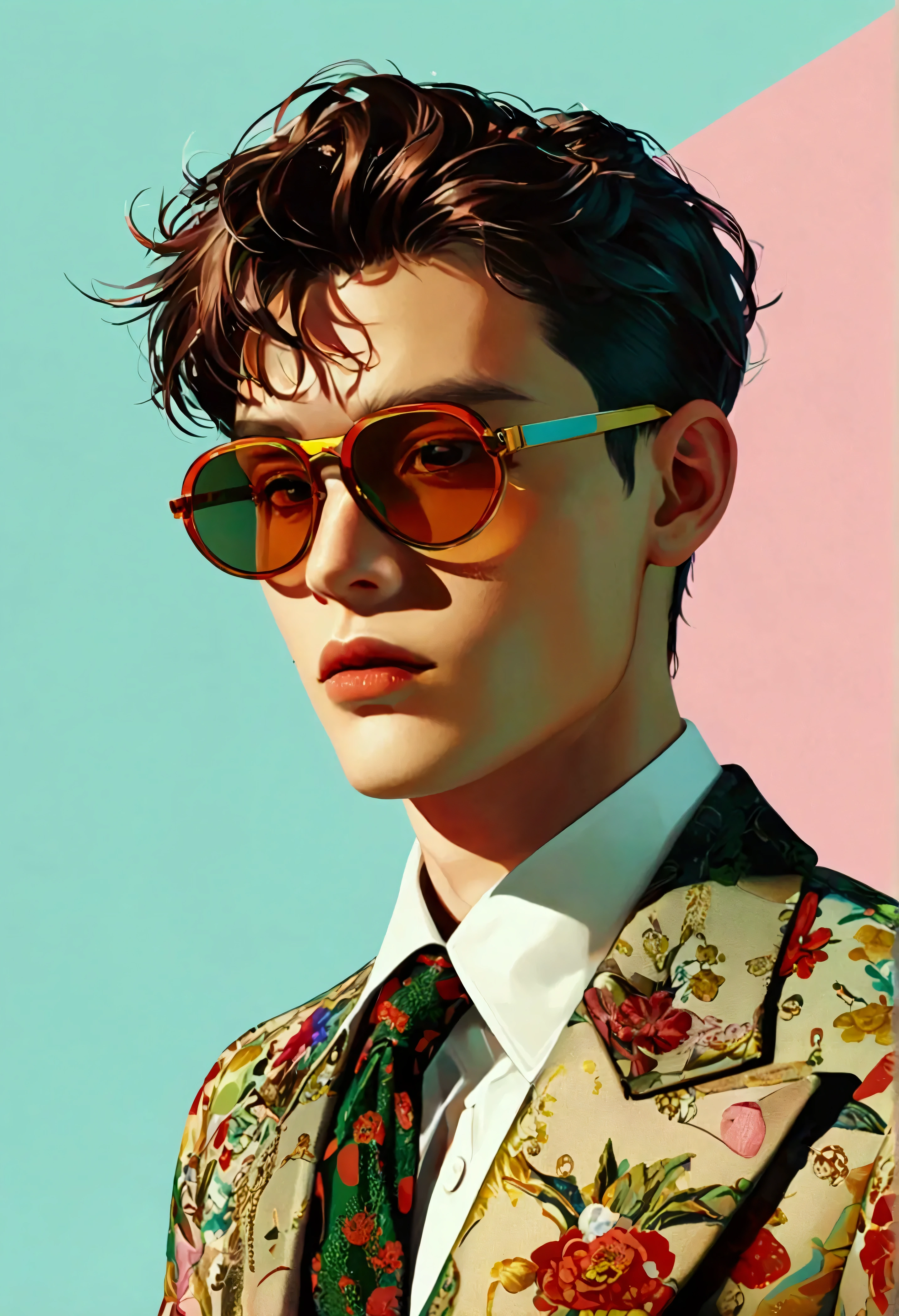 a man, in a dynamic pose wearing an expensive and fashionable outfit, designed by Gucci::3, tumblr, inspired by Yanjun Cheng style, digital art, internet boy lofi meme, trend in dezeen, catalog photo, 3 d render beeple, rhads and lois van baarle, cartoon style illustration, bright pastel colors, a beautiful art illustration, retro anime boy --ar 2:3 --q 2