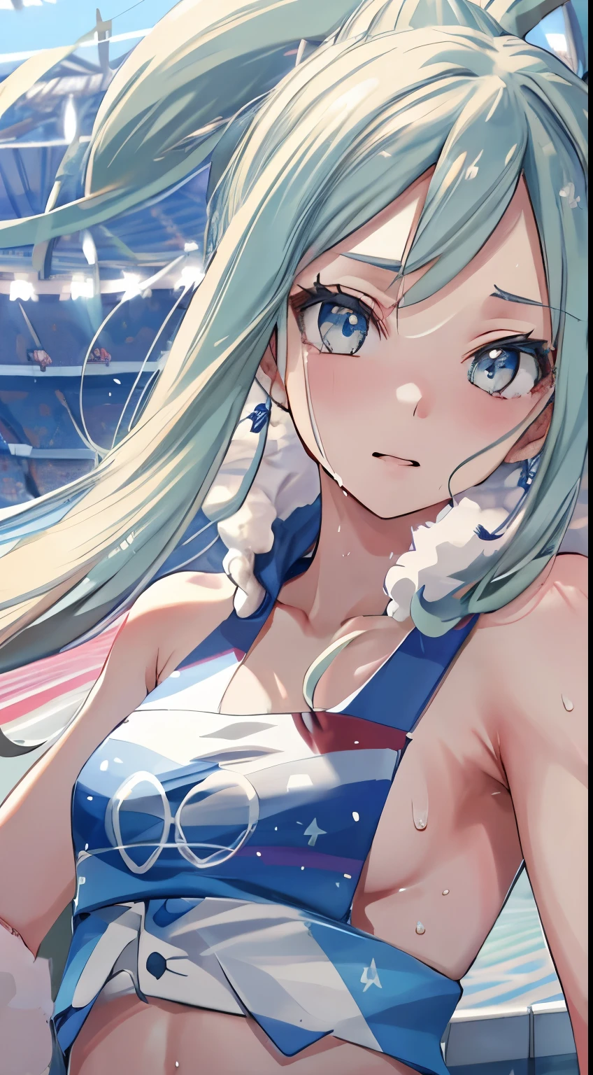 nsfw, topless, Highly detailed eyesと顔，Athletics, Highly detailed eyes, Ultra-realistic 8k CG，masterpiece（（Detailed background，Delicate pattern，Intricate details, Detailed and beautiful eyes）），The best quality in the best condition，Very very very detailed face，((OlympicStadium)), Small breasts, shy, sweat, Underboob, Athletics, Olympic競技場, Japan national team players, masterpiece of the highest quality, High resolution, 
list, pokemon_list, 1 girl,
whole body, Stadium,Olympic, Looking into the camera, 1 girl, , software, High resolution,masterpiece of the highest quality, ,1 girl, Athleticsのユニフォーム,