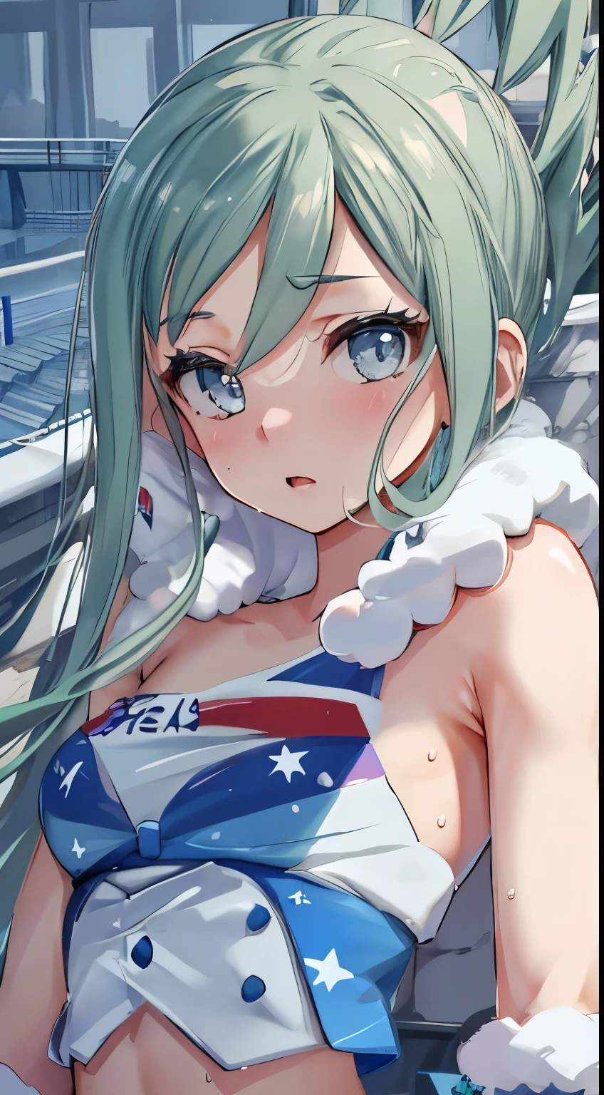 nsfw, topless, Highly detailed eyesと顔，Athletics, Highly detailed eyes, Ultra-realistic 8k CG，masterpiece（（Detailed background，Delicate pattern，Intricate details, Detailed and beautiful eyes）），The best quality in the best condition，Very very very detailed face，((OlympicStadium)), Small breasts, shy, sweat, Underboob, Athletics, Olympic競技場, Japan national team players, masterpiece of the highest quality, High resolution, 
list, pokemon_list, 1 girl,
whole body, Stadium,Olympic, Looking into the camera, 1 girl, , software, High resolution,masterpiece of the highest quality, ,1 girl, Athleticsのユニフォーム,