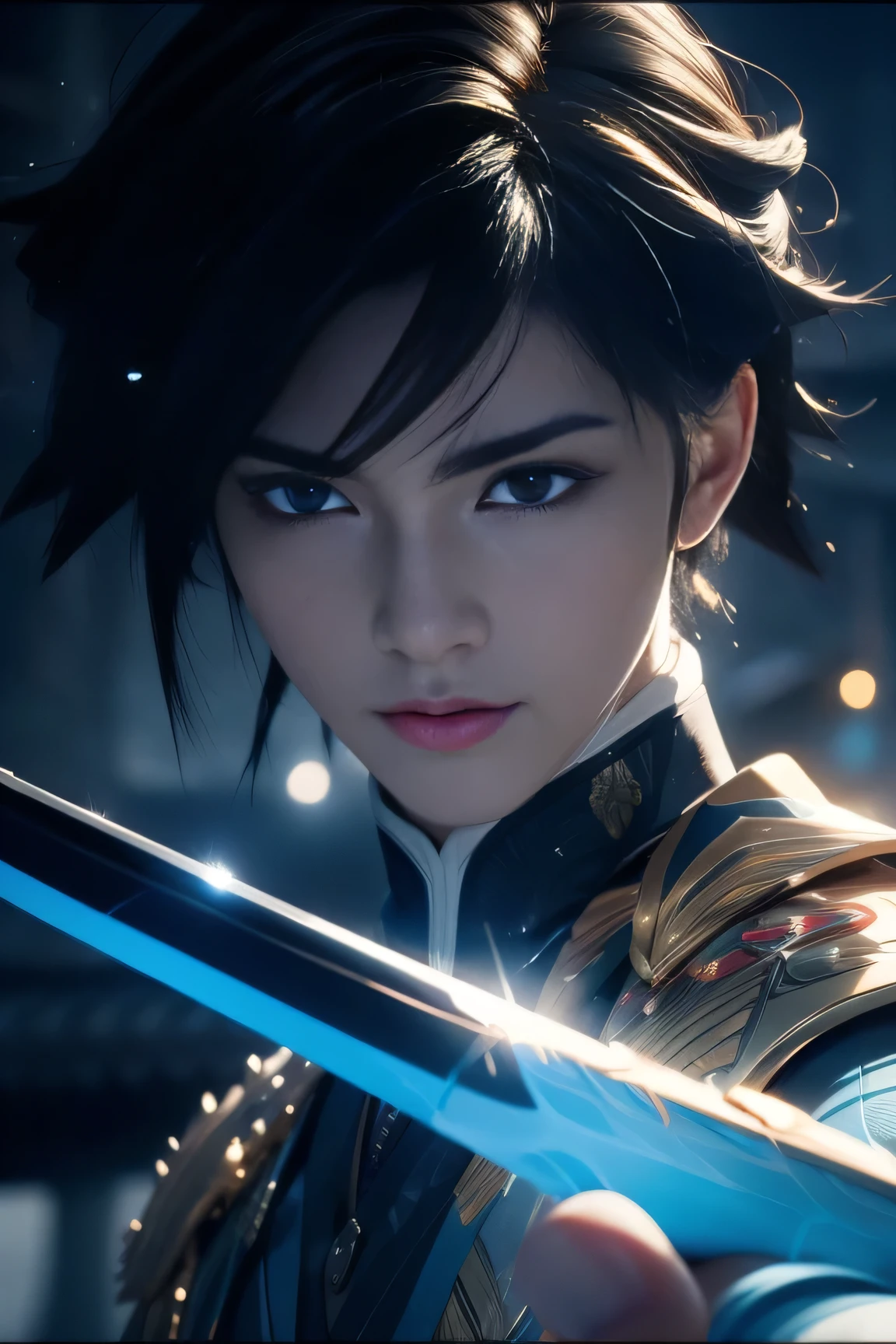 detailed portrait of Giyu Tomioka, male, water hashira, beautiful detailed eyes, beautiful detailed lips, extremely detailed face, longeyelashes, warrior, samurai, katana, water elemental, water powers, mist, blue color palette, cinematic lighting, dramatic pose, detailed background, highly realistic, 8k, photorealistic, masterpiece