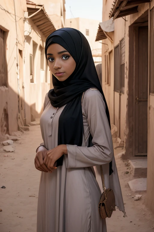 (ite tweeafrican girl), cute dirty, head and shoulders focus, youthful, young, teen, teenager, (looking at the camera), outdoor lighting, huge breasts, hijab, thin, skinny, dainty, delicate, no bra, dirty abaya dress, rags, torn clothes, dirty face, dirty desert alleyway 