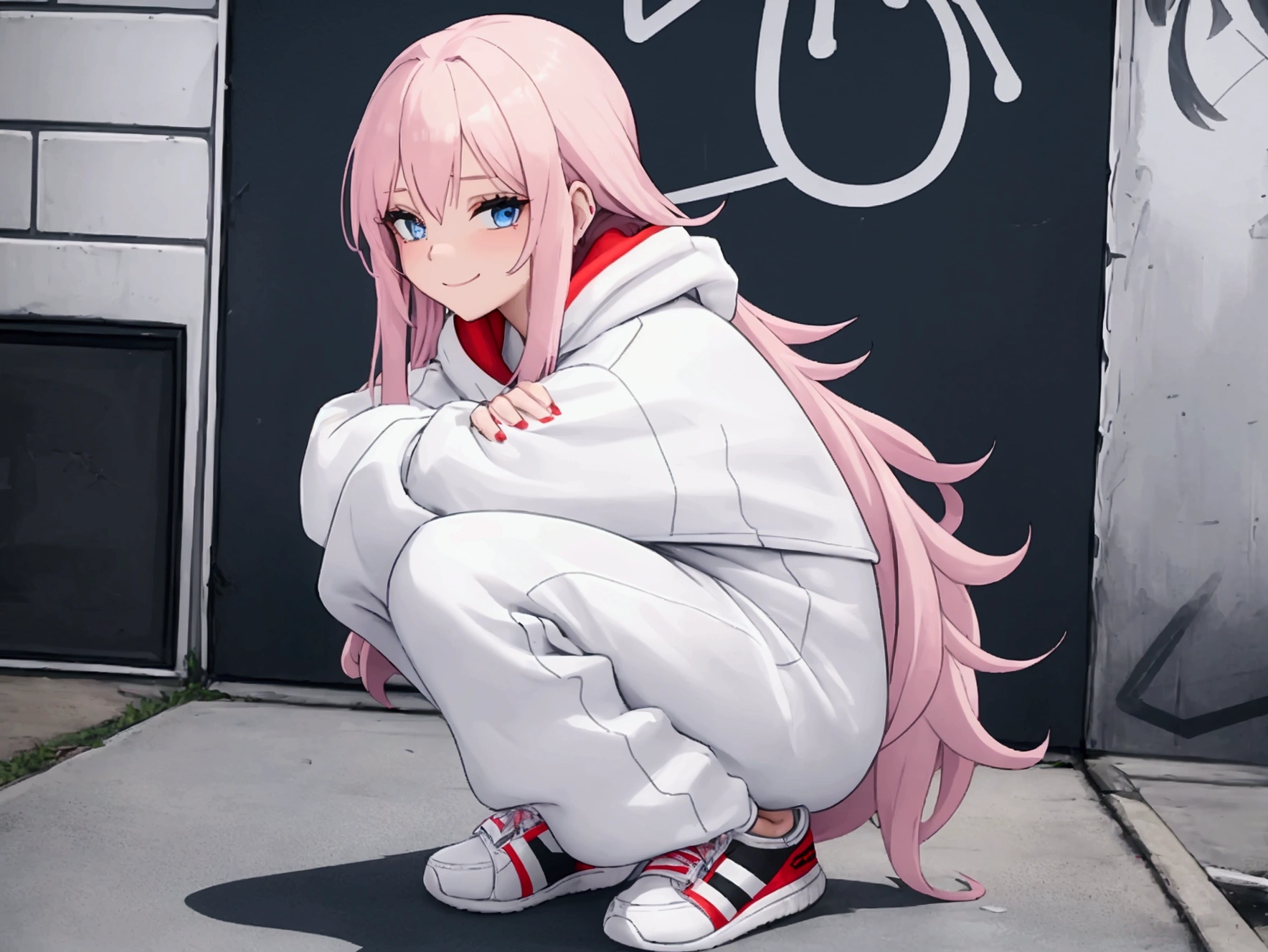 （tmasterpiece，top Quority，best qualtiy），Pix，Pixel art，1girll，full body Esbian，Pink and white sweatshirt，Gray hair。