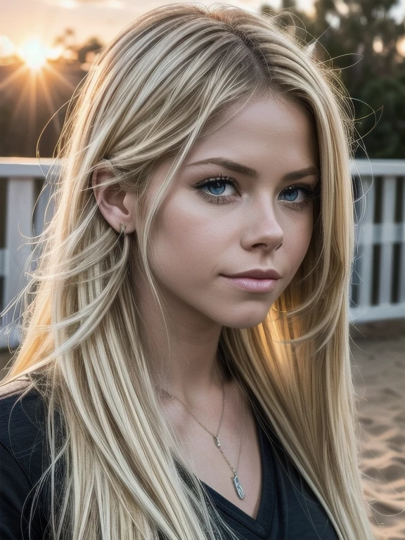 beautiful photo of a natural good looking girl, Long blond hair with bangs, black clothes on her, big butt, standing in a bedroom, zoomed out, light grey/brown eyes, Point your eyes at the camera, Eyes symmetrical, Face symmetrical, Photorealistic, Cameraman, Route tracking, Reflective lighting, Volumetric light for the face, Guide through the hair, Visible shadows, Complicated, Elaborate, skin imperfections, closed mouth