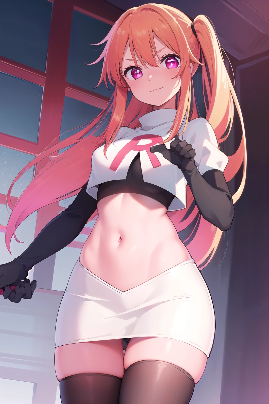 zero two \(Dear not Franxx\), Dear not Franxx, 1 girl, bangss, Biting in, from behind, lying down, bed-in, bloodstains, ombre, greeneyes, antlers, long hair, gazing at viewer, bloodstains, breasts small, big-ass, make up, red bodysuit, pink hair, red eyeombre, stretched skin, standing alone, bloodstains