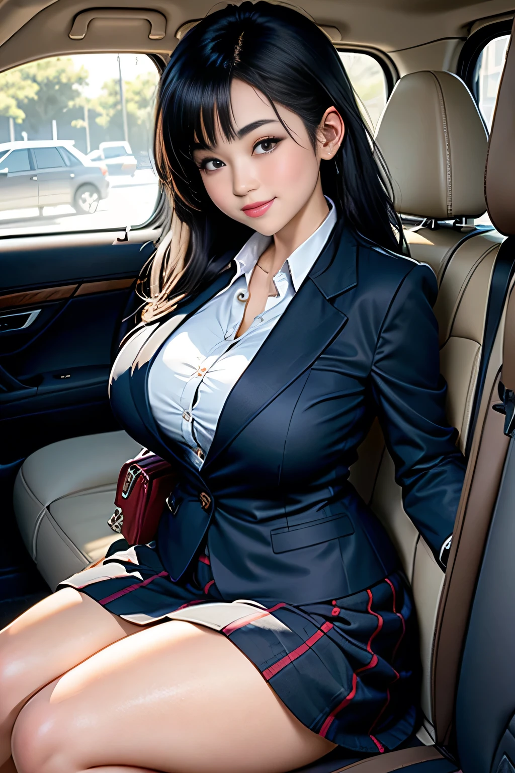 arafed asian woman in a suit and panties sitting in a car, japanese goddess, oppai, cleavage, gorgeous chinese model, japanese model, open shirt, beautiful asian girl, sexy girl, wearing tight suit, with a large breasts, wearing business suit, beautiful asian woman, open v chest clothes, well - dressed, wearing a blouse, korean girl