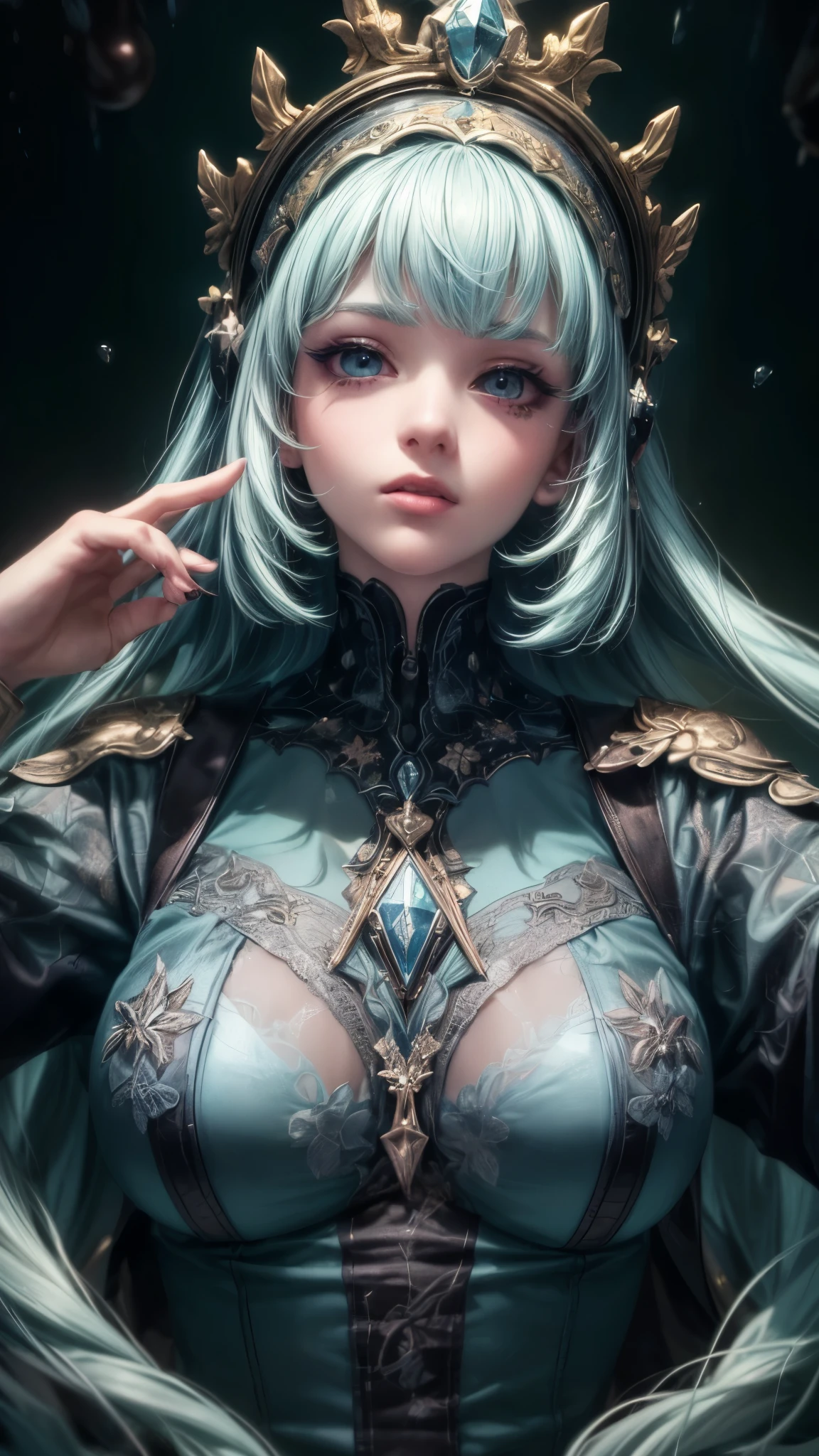 1female,(((solo))), 21 years old,,mature,plumw,extremely large bosom ,Pornographic exposure, 奏,(Background with:the rainforest,lotus flower,ponds,stunning view,with blue sky and white clouds) Keep hair long,laying underwater,seen from the front,(((cyan hair))), hair straight, mostly cloudy sky,(((tmasterpiece),(Very detailed CG unity 8K wallpaper),best qualtiy,cinmatic lighting,detailed back ground,beatiful detailed eyes,,Redlip(Very fine and beautiful),(Beautiful and detailed eye description),ultra - detailed,tmasterpiece,)),facing at camera,A high resolution,ultra - detailed),revealing breastare genitalia, Bulge,legs are open,Raised sexy,Camel toelushed complexion,Open-mouthed,frontage,Mongol cavalry,(Wearing:cyan capelet,Armour,Bare lower body,Bare breastare ,pink and black color scheme,Hanfu,Iron Man Mech),