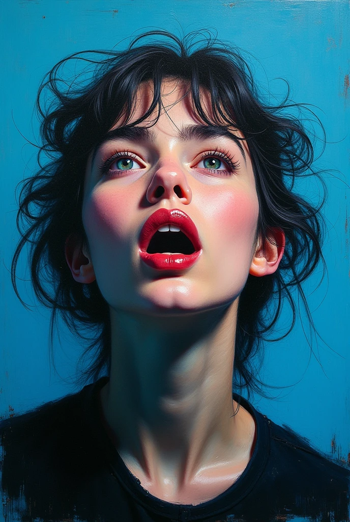 black and white picture、(Bright red lipstick、Opening your mouth provocatively)、art by、admire、Cool