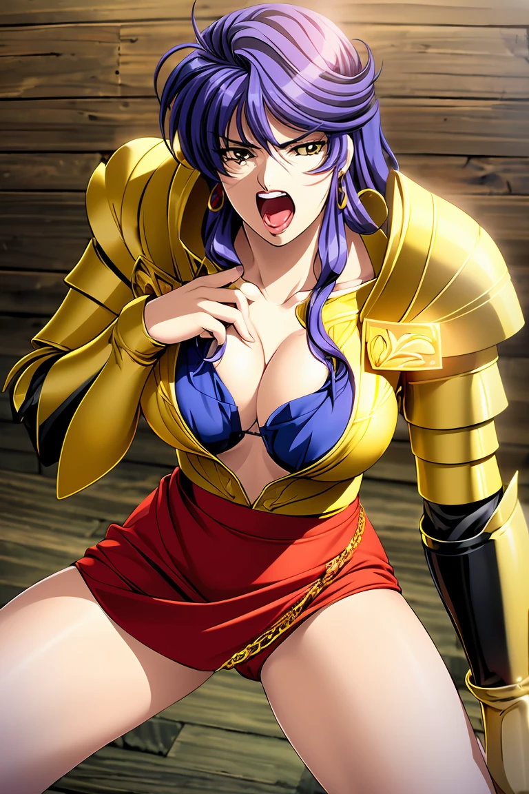 At the Budokan in the Greek Coliseum、Martial Arts Tournament、Saint Seiya、Beautiful single girls、Big Boobs、Crawling through the cleavage、Beautiful legs、(((Wear something shiny, gold, Futuristic combat armor)))、((gold armor))、((scream))、((scream))、((Combat pose))、8k, Best Quality, （The beauty of pubic hair）、High resolution, Realistic, Real person,、Big 、One breast exposed