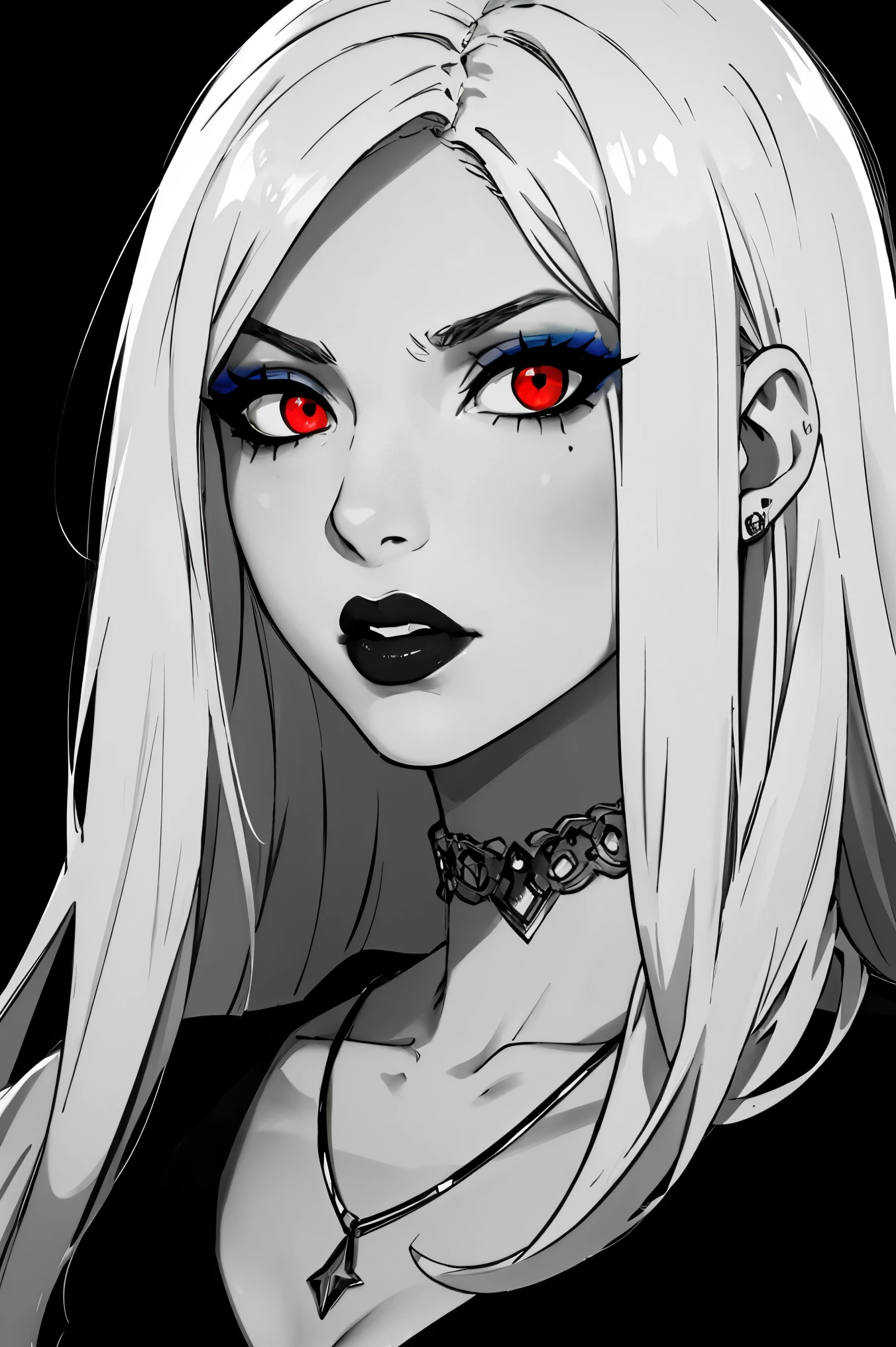 Goth girl 1girl, solo, long hair, looking at viewer, red eyes, jewelry, necklace, makeup, lipstick, black background, portrait, glowing eyes, by vergvoktre, dramatic, gritty, intense, distorted face, nightmare, intricate details, hyperdetailed, cinematic, dark shot, film grainy, soothing tones, muted colors, technicolor
BREAK
outdoors, twilight, raytracing BREAK
d4rk4rt artstyle, monochrome, greyscale