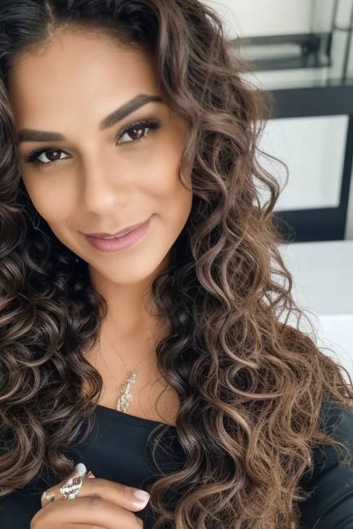 um close up de uma mulher com cabelo cacheado e um vestido rosa, taken in the early 2020s, foto do perfil, imagem de perfil, cabelos cacheados, foto de perfil headshot, cabelos ondulados espalhados, tomada em 2 0 2 0, encaracolado, tiradas no final dos anos 2000, 3 0 anos de idade mulher, Mulher de 30 anos