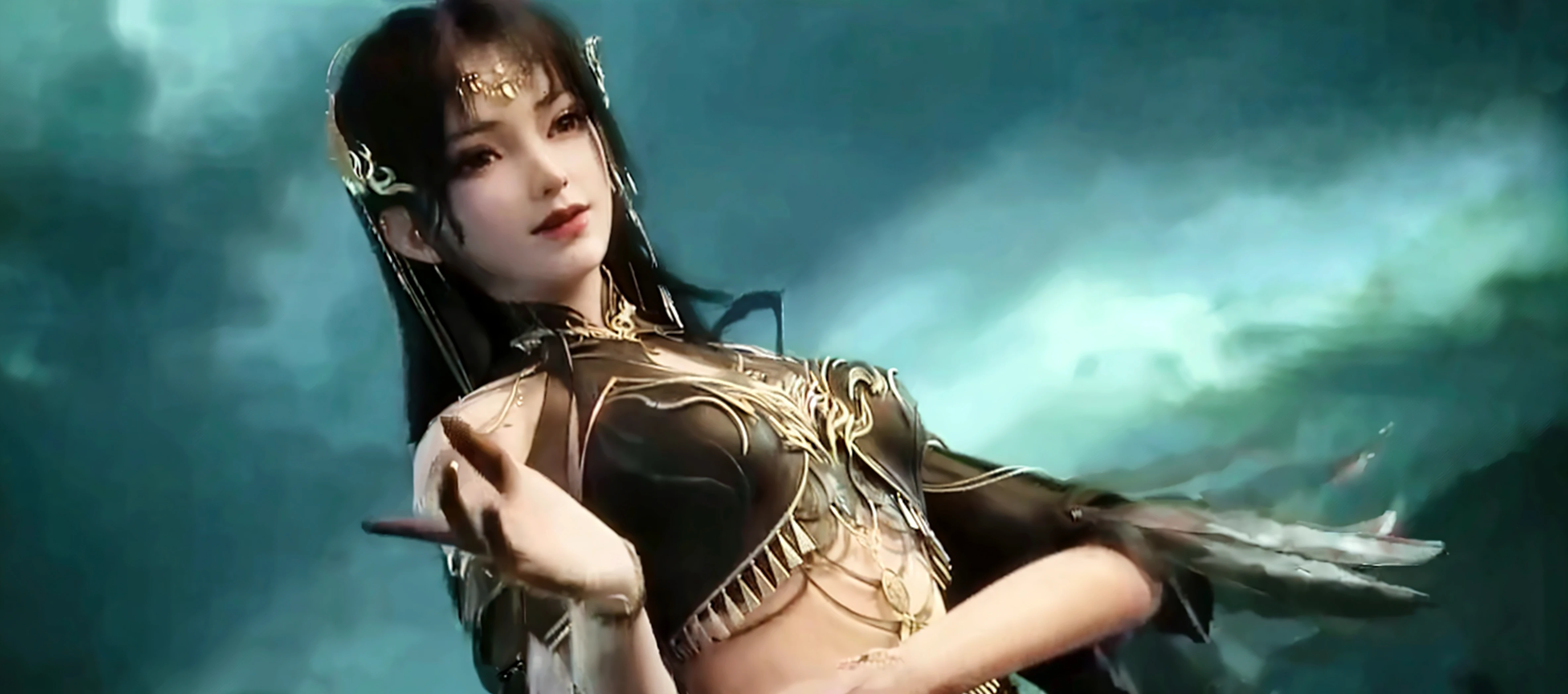 wuxia mulher, Alegre, mid chest, On the water