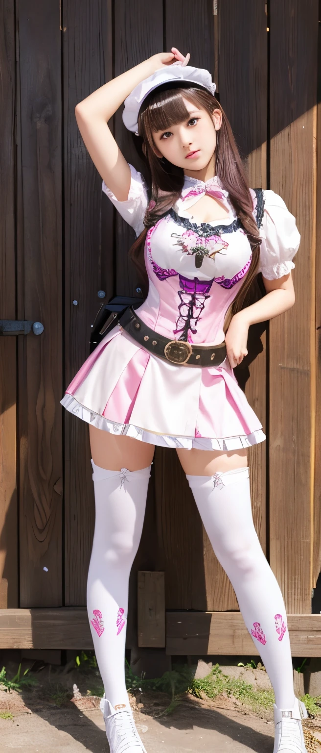 (Highest quality, Super detailed, High resolution, 8K images),(One Girl), Brown Hair, Great face and eyes, Pink Eyes, Captivating smile, (Frilled maid cafe costume, Pleated mini skirt:1.5), (Wide open maid cafe costume:1.2), Exposed breasts, (Amazingly beautiful girl), Brown Hair, Fashionable hair ornaments、 (Showing panties:1.3) ,((Show me your)), ((Stick your butt out)),(Squat with legs apart), Fine and beautiful eyes,Perfect Proportions,(Overflowing big),(A full-body shot from behind), Very beautiful and cute girl,22 years old,(anime),Kamimei, Pitch black background,(Solid black background),alone,