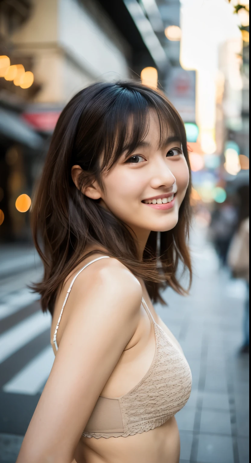 ((Highest quality, 8K, masterpiece: 1.3)), sharp: 1.2, Perfect Body Beauty: 1.4, ((Layered Hairstyles, Big Breasts: 1.5)), street: 1.2, Highly detailed face and skin texture, fine grain, double eyelid, Long black hair, Your butt looks good, Sticking out her butt, Legs crossed, Raising his arms, Bunny Suit, Look Up, The body is twisted a little., Tie your hair to the side, smile, Looking back here, The gaze is directed this way, plump