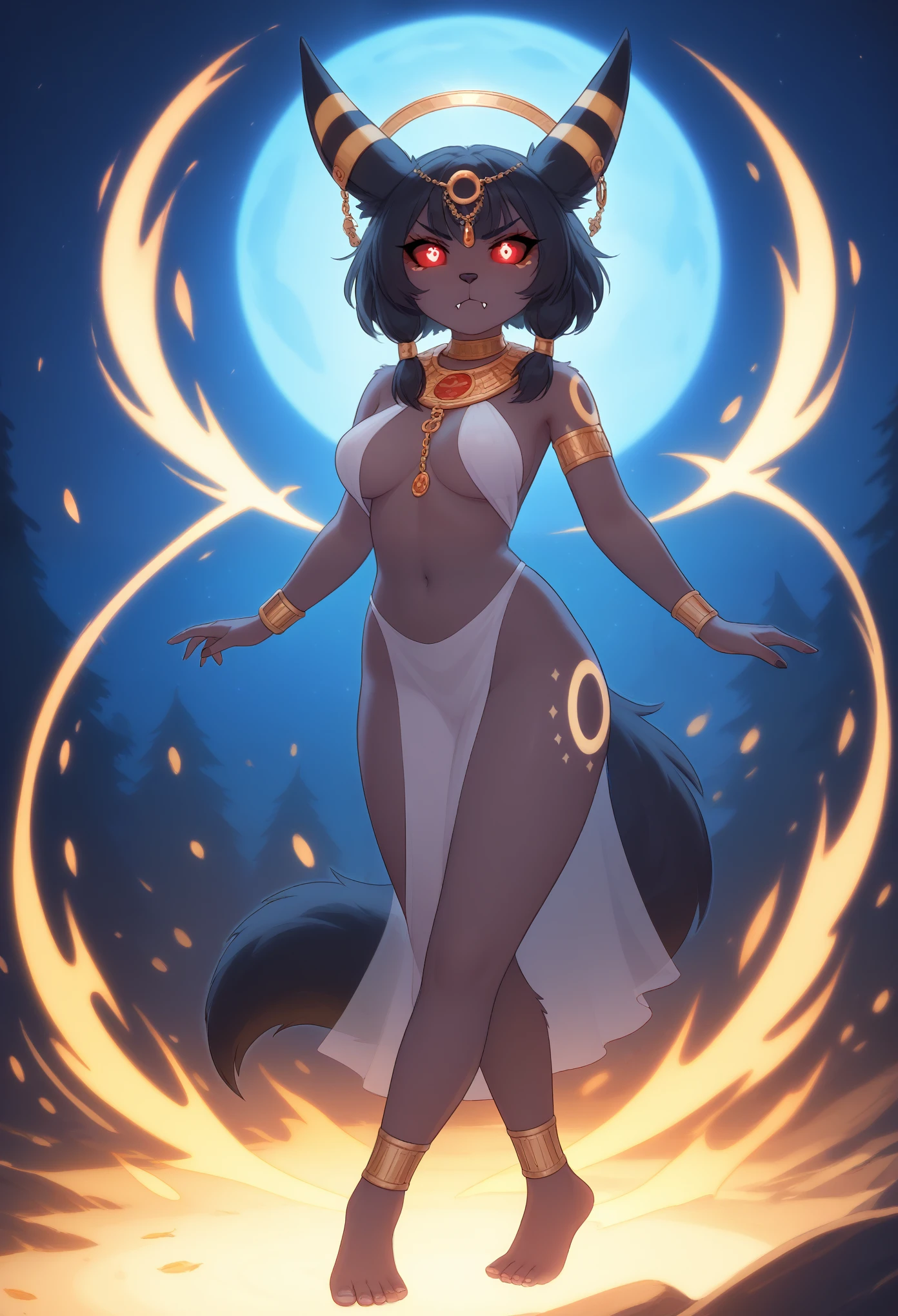 Masterpiece Best quality, the best definition to add aesthetic and lighting details Black girl jackal, egiptian clothes, teen girl, ,black body, ( the best definition in the body, good attributes, stylized body, slanted eyes, sensual look) egipt landscape, golden tattoo body, sensual eyes, yellow pupil, He has 2 kunai in his hands, battle pose, background fire add_detail , bow and arrows about to be shot , tauret godness, girl in bed naked, sensual pose open legs, invites you to penetrate add_detail, eyes fuck me, wet vagina