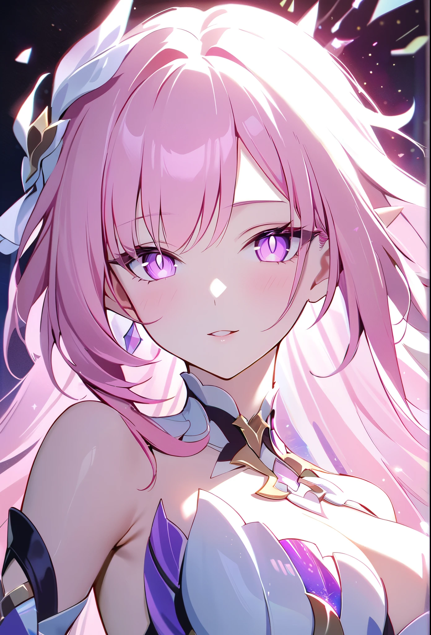 ((Shattered stained glass portrait)),very aesthetic,1girl,elysia_/(herrscher_of_human:ego/)_/(honkai_impact/),gracefully breaking through stained glass,pointed_ears,pink_hair,dreamy anime fantasy,wearing simple plain white WRAP gown,very long hair,ultra-detailed,body details,delicate,soft color palette,elegant,effects of light and shadow,holy and divine,peaceful,serene,soft sunlight filtering through colored glass,MUTLICOLOR IRIDESCENT STAINED GLASS BACKGROUND,impeccable,transcendent beauty,awe-inspiring artwork,anime art style,perfect breasts,pale purple eyes with pink slit pupils,mature adult woman,holy mother,(realistic:.25),watercolor,narrow waist, slender shoulders,feminine beauty,raytracing,light purple eyes,dsmile,celestial,intricate,long eyelashes,goddess,(best quality,4k,8k,highres,masterpiece:1.2),mihoyo,full body