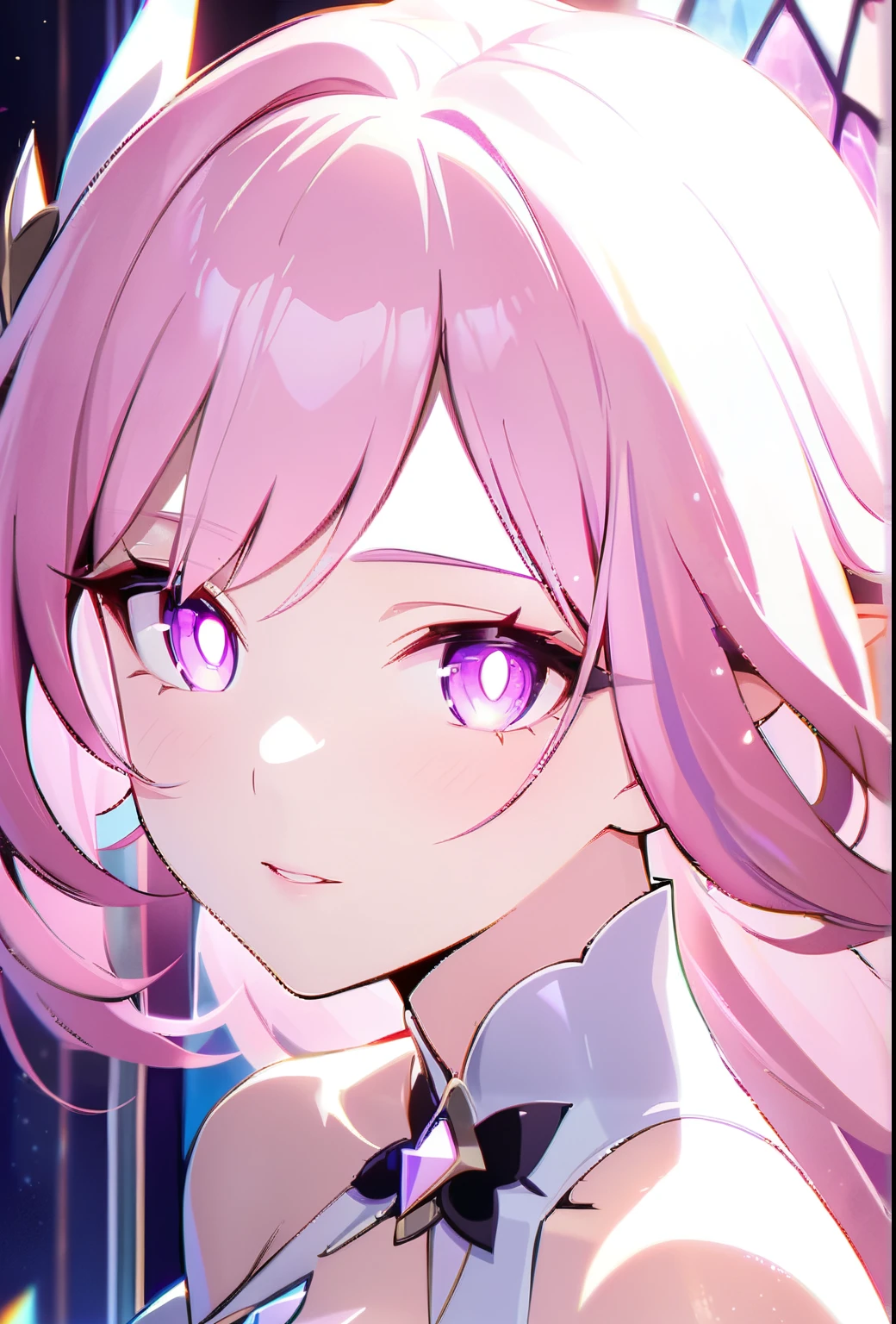 ((Shattered stained glass portrait)),very aesthetic,1girl,elysia_/(herrscher_of_human:ego/)_/(honkai_impact/),gracefully breaking through stained glass,pointed_ears,pink_hair,dreamy anime fantasy,wearing simple plain white WRAP gown,very long hair,ultra-detailed,body details,delicate,soft color palette,elegant,effects of light and shadow,holy and divine,peaceful,serene,soft sunlight filtering through colored glass,MUTLICOLOR IRIDESCENT STAINED GLASS BACKGROUND,impeccable,transcendent beauty,awe-inspiring artwork,anime art style,perfect breasts,pale purple eyes with pink slit pupils,mature adult woman,holy mother,(realistic:.25),watercolor,narrow waist, slender shoulders,feminine beauty,raytracing,light purple eyes,dsmile,celestial,intricate,long eyelashes,goddess,(best quality,4k,8k,highres,masterpiece:1.2),mihoyo,full body