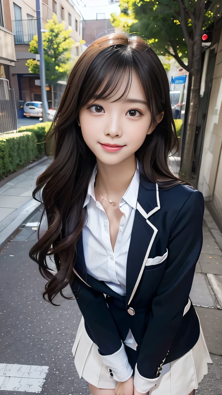 bright expression、photorealisim、top-quality、超A high resolution、a picture、Photos of the most beautiful Nordic girls、Detailed cute and beautiful face、a small face、(pureerosface_v1:0.008)、Beautiful bangs、alice in the wonderland、sixteen years old、(thighs thighs thighs thighs:1.2)、full body Esbian、profetional lighting、Detailed skin、hime_cut、Hair tangled in the face、Bangs that extend to the face、bangss、Hair between the eyes、length hair、Silky hair of attractive black color、finer hair、 clear light blue eyes、(Shy laughter:0.6)、(School uniform, Navy Blazer:1.2)、(Plaid pleated skirt:1.2)、natural make up、Riding a train、Double eyelids、medium breasts、Dynamic Pose