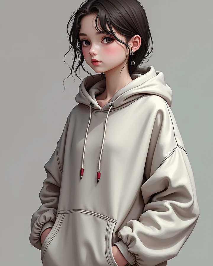 (best quality, masterpiece), 1girl, hoodie, rainy, crying, looking down, wet,