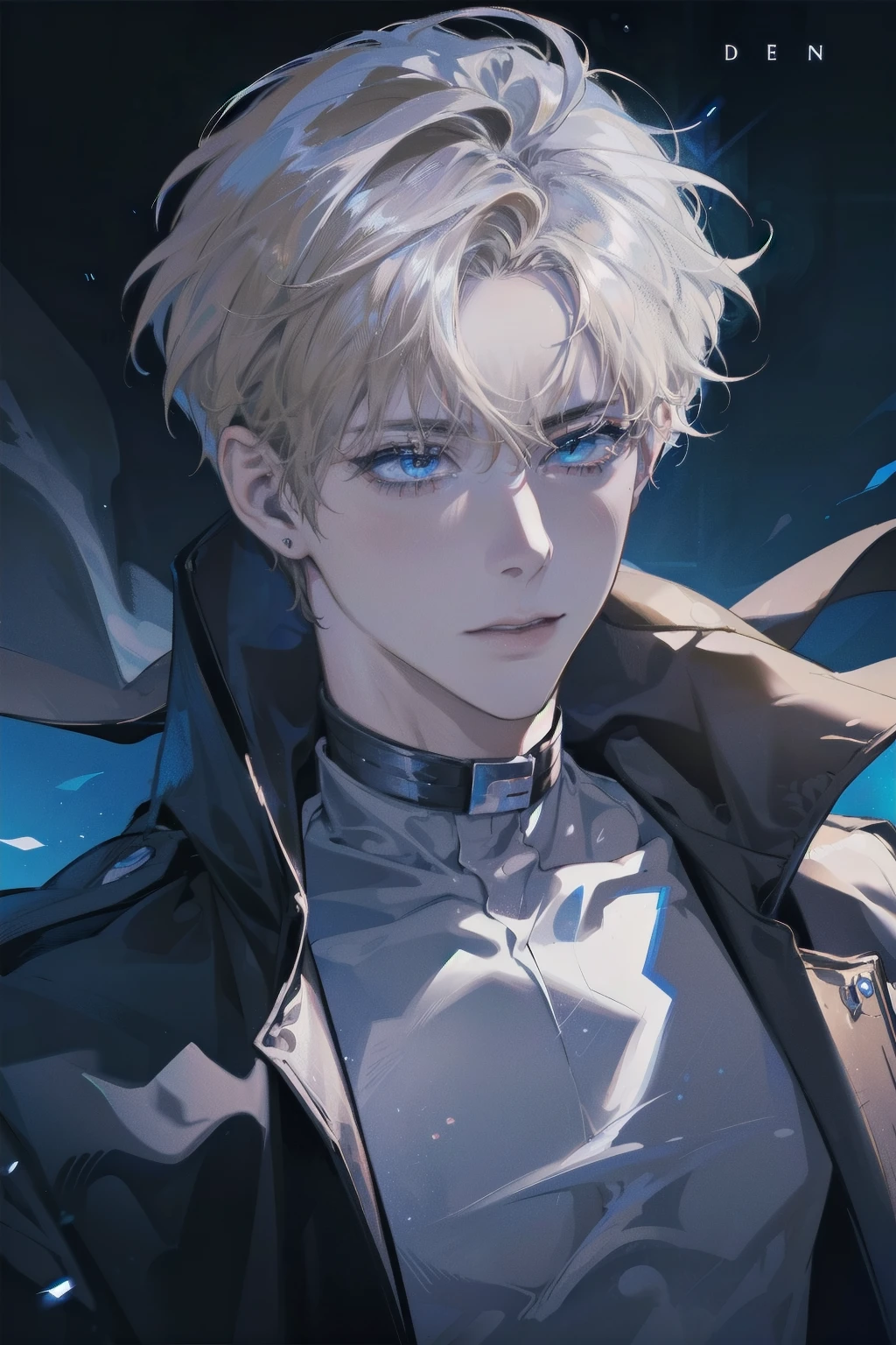 1boy, beautiful detailed eyes, beautiful detailed lips, extremely detailed face, mesmerizing gaze, elegant expression, intricate hairstyle, detailed clothing, dynamic pose, cinematic lighting, cinematic composition, hyper realistic, 8k, high quality, digital art, concept art, dramatic colors, vibrant colors, blond hair, blue eyes, ((starboy aesthetic)), grunge