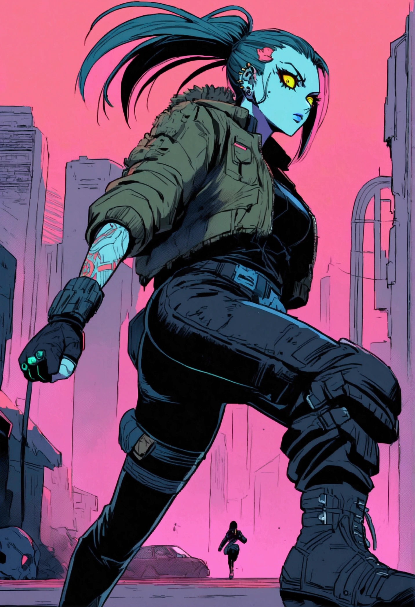 Masterpiece, full body shot, colorful illustration of a (Cyberpunk [Cyborg|Alice in Wonderland] ),((cyberwear)), (flashy cyberpunk armor),dynamic angle, [Bold|Bright] colors, 90s cyberpunk artwork, dynamic composition  <lora:cyberpunk_xl_v1:0.6>   American McGee's Alice
