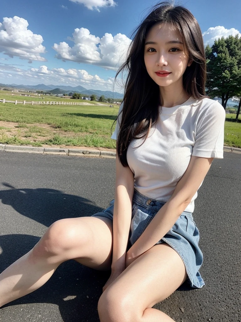 (8K),(best quality:1.5),(high resolution:1.5),1girl,24 years old,(((Sit on the ground with your knees up and your feet spread apart)))