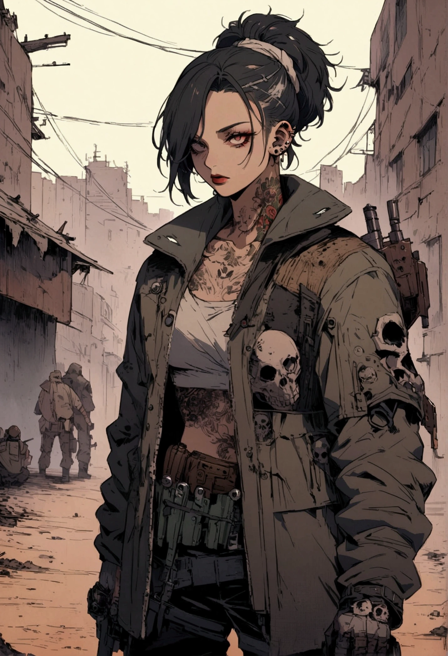 highest quality, High resolution,(White fur coat and denim pants), colorful, (cyberpunk style), High contrast and highly detailed, Horror Concept Art, circus, crazy illustration, flat illustration、small eyes、small breasts, Mr.々colored hair, realistic, masterpiece, super detailed, 8K, epic realistic, beautiful
