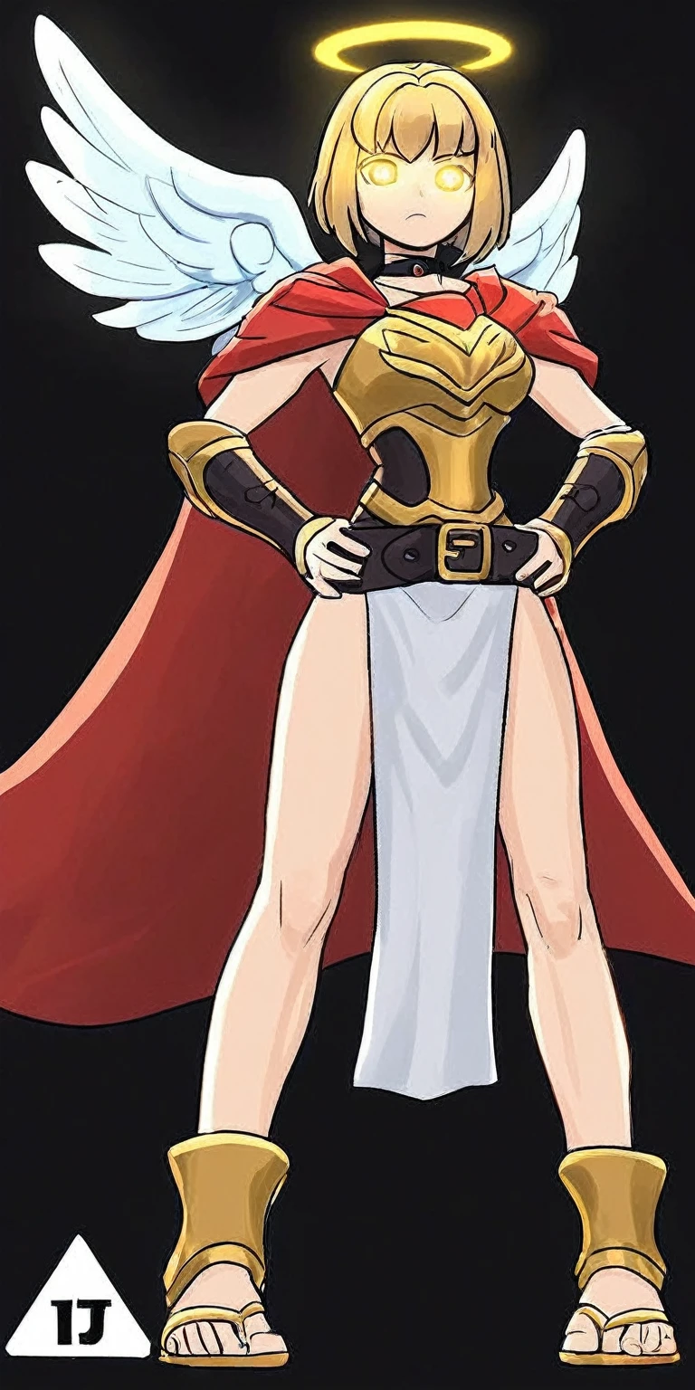 top-quality、Full limbs、complete fingers、one beautiful women、Beautiful Large Breasts、Medium short hair、straight haired、Red hair、(Red High Neck Leotard:1.3)、(Brown pantyhose)、((sacred place))、Woman knight、((Western armor、gauntlets、a belt、breastplates、Shin pads))、red cloak、Dancing:1.3、A big smile