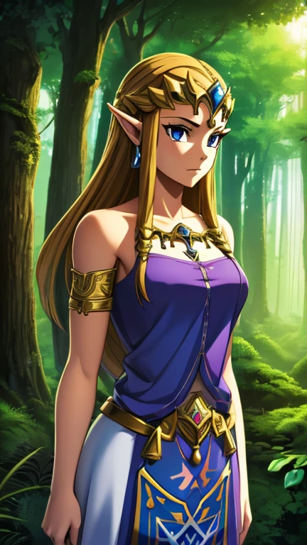 (Teens:1girl: princess zelda, twpr), (extremely detailed CG unit 8k wallpaper),(master part), (best quality), (ultra detail), (best illustration),(forest), cowboy shot, (Sharp eyeliner, ombre, detailed eyes:1), break wasteland, outdoor, ,break , (hiromashimav1), upper body,