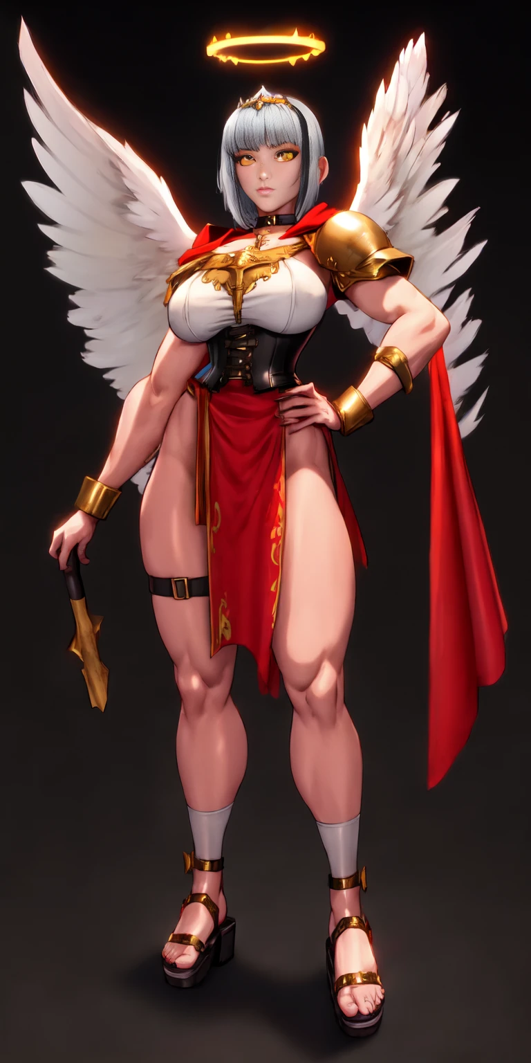 (megan fox:1.25), (muscular:1.5), (full body view:1.25), (pale skin, white hair, red eyes:1.46), (vampirella outfit:1.1),(very muscular bodybuilder girl:1.25), (huge upper body:1.25), (narrow hips:1.0), long hair, (huge muscular arms:1.5,), (10-pack abs:1.4), (large breasts:1.25), (horror:1.0), (esoteric:1.1), (solo:1.4), (dynamic angle:1.0), (cowboy shot:1.0), thin legs, Realistic, Very detailed face and eyes, (masterpiece:1.1), (best quality:1.1), (ornate:1.1), (beautiful girl face:1.25)