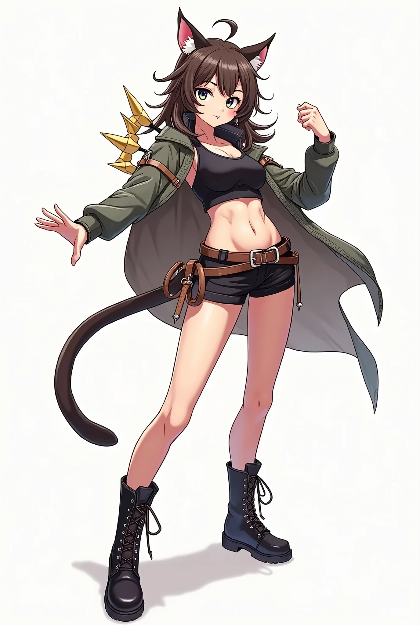Anime girl with cat ears and tail in a black outfit - SeaArt AI