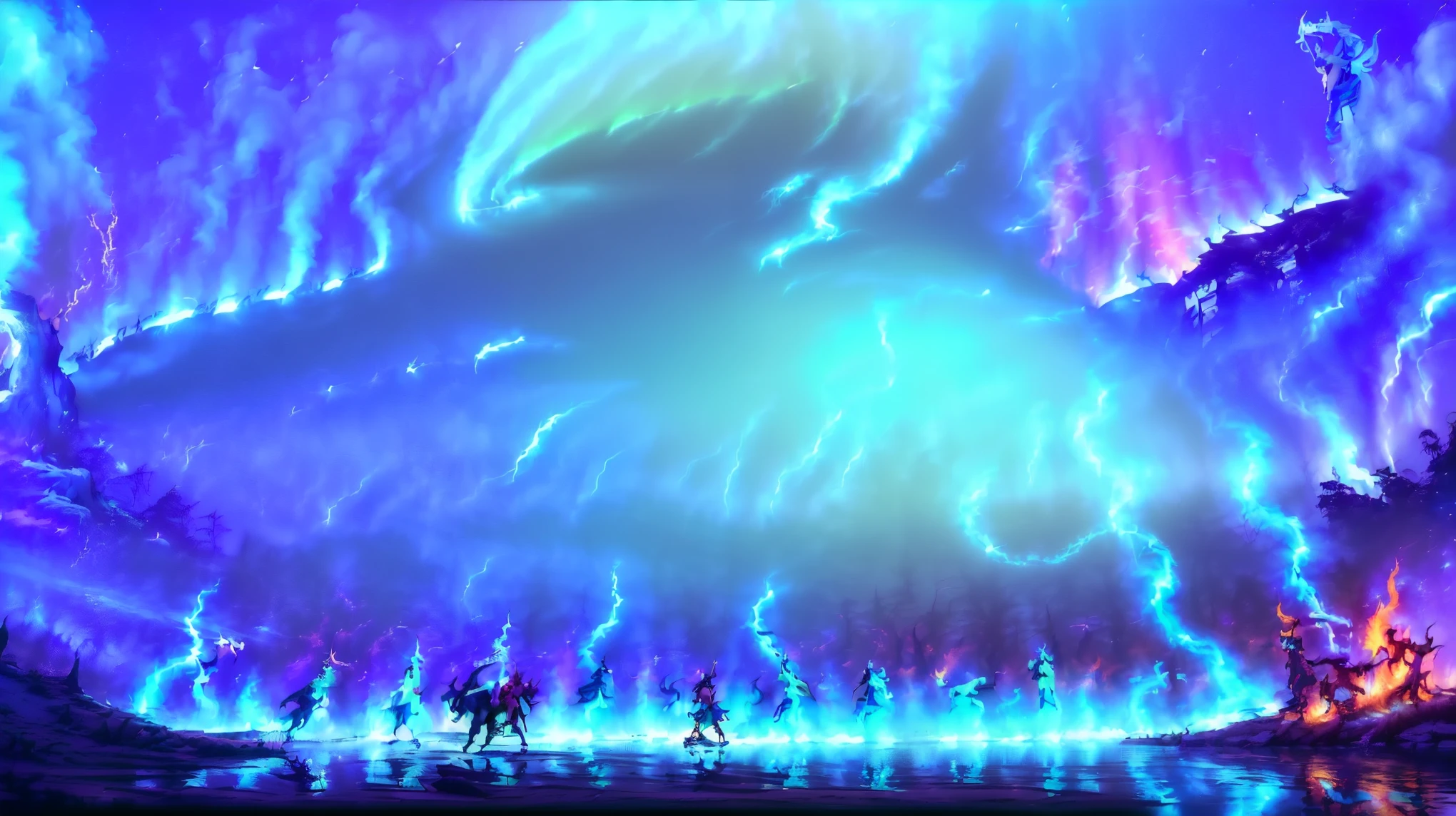 Create an ultra-wide-angle macro scene illustration，Show（8 unique Centaurs，Centaur：9）Princess，They each have their own unique colors and styles.： 1. (Angel-like Centaur with snow-white wings：6）Radiant，2. (Red flame burning style centaur：6）She is surrounded by flames，Like a nightmare，3.(Fairy-style centaur surrounded by cyan clouds：6）Dancing in the air，4. （Unicorn style centaur）Thunder Flash，5. (Iron Woman-like mechanical Centaur：6)，6. (Oriental dragon style centaur in dragon scale leather tights：6）With dragon horns，7. (Elegant, agile and slender elven-style centaur：6）Wearing a crown and sticking up long pointed ears，8. （Tiefling Succubus-style Centaur：6）Enchanting and seductive。（Use masterful geometric composition to divide the picture into multiple spaces，Make each space correspond to a female centaur character：9），Overlapping composition、Advanced techniques such as nesting，Clear scene segmentation，Each character has its own style。The overall style combines realism、Surrealism、Baroque、Ghibli、Aesthetic elements。Leveraging Midjourney Tools，Design unique props for characters、Clothing and characteristics，Enhance personality and visual appeal。Scene contains sky、rainbow、Aurora and landmarks，Mount Everest，and natural and urban elements，Create a magical atmosphere。The characters（Realistic details：9），（Diversify their various styles including hairstyles、Racial traits、posture、Clothing and Textures：9）。Fusion of various art styles，add a sense of dynamism，Improve visual experience。The goal is to create the best quality、Masterpiece illustrations with a realistic feel，Use HDR to enhance realism。