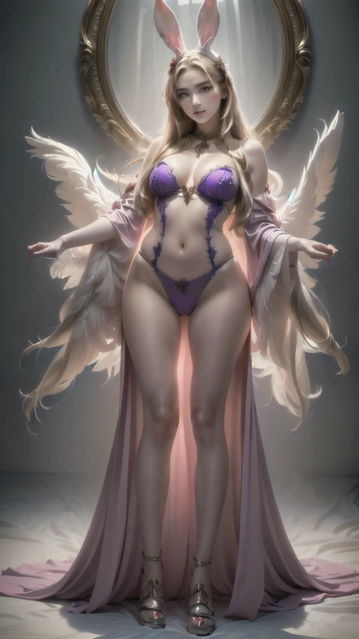 arafa with long blonde hair and  ears sitting on a bed, beautiful attractive anime woman,  anime girl, crystal maiden, anime goddess, Beautiful anime girl, beautiful and attractive anime teenager, extremely detailed germ of art, [blonde goddess, Beautiful anime woman, style germ of art, ross tran 8k, like germ of art, germ of art. anime illustration, 
(Chapped lips:1.4), (blush de nariz:1.2), foreshortening, black cuts, (eye contact), High contrast, ultra high resolution, high resolution, detailed, Clean face,  (sensual face:1.5), (big purple eyes:1.2), (ultra detailed eyes:1.4), (High resolution eyes:1.1), (ultra detailed skin texture:1.4),
PERSEPHONE, , (full body:1.8), (upper body up:0.3), (hyper realistic:1.4), (realistic:1.3), (best quality real texture skin), Detailed eyes, detailed face, PERSEPHONE, (SFW:1.5)