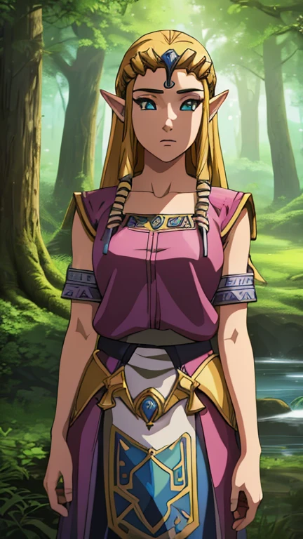 (Teens:1girl: princess zelda, twpr), (extremely detailed CG unit 8k wallpaper),(master part), (best quality), (ultra detail), (best illustration),(forest), cowboy shot, (Sharp eyeliner, ombre, detailed eyes:1), break wasteland, outdoor, ,break , (Naruto - Style), upper body,