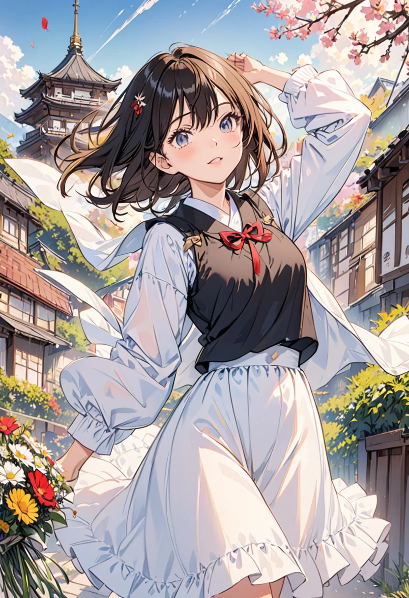 one'Home、thin、cute、one Woman、Big smile、 (Breast compression:1.3)、Relaxed loungewear、Stuffing one'Cake Face、High resolution, Best Quality, Ultra high definition, High resolution eyes、Very detailed, Anatomically correct,