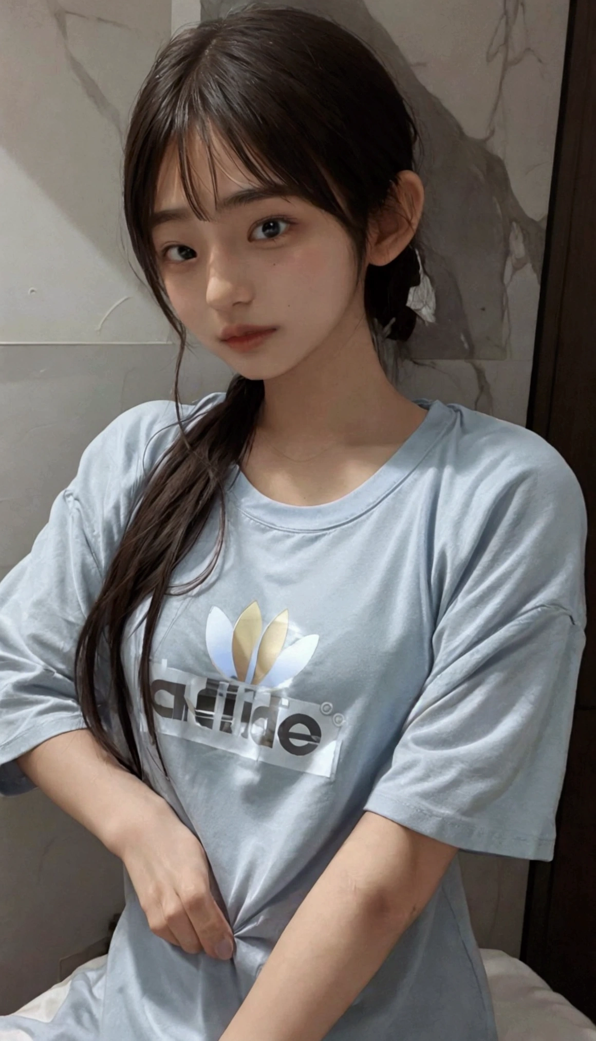 One girl, chest,  Adidas T-shirt