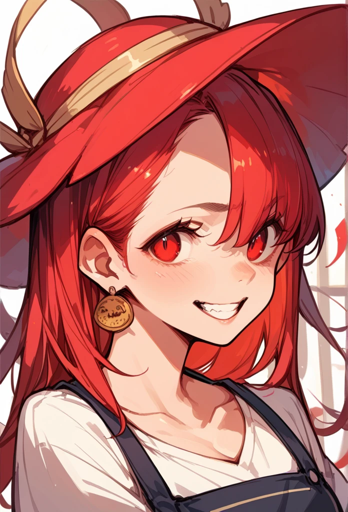 masterpiece, best quality, miia, facial mark, red hair, lamia, 1girl, solo, smile, (tied yellow shirt), large breasts, cleavage, portrait, upper body, simple background