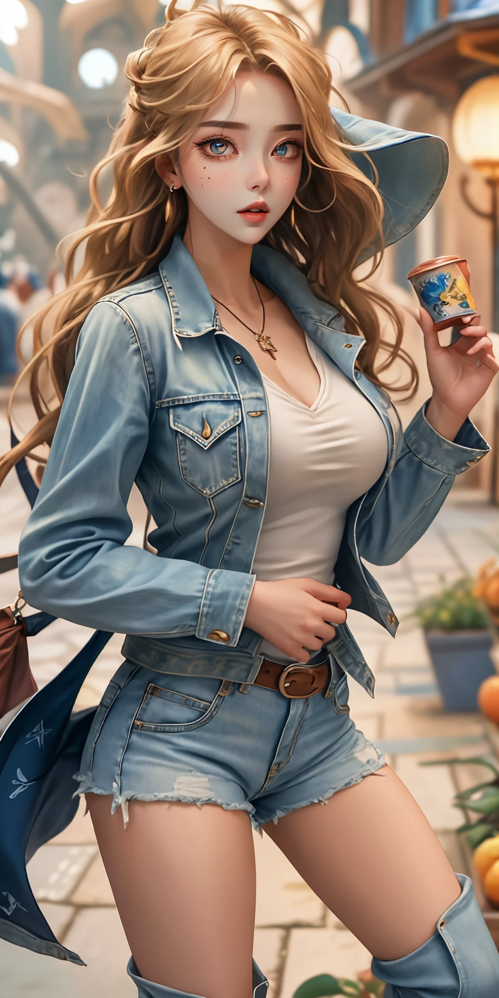 (illustration:1.3),Line drawings, 1 beautiful woman in jeans, Lunette de soleil,sunhat, Best quality, Detailed details, Masterpiece, offcial art, Cinematic lighting effects, 4K,