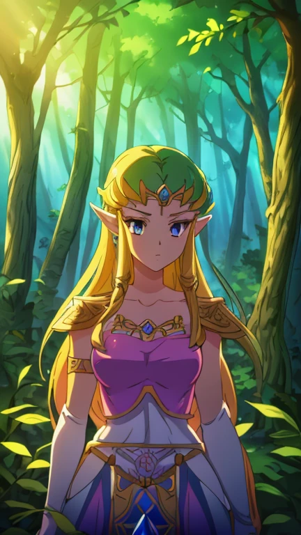 (Teens:1girl: princess zelda, twpr), (extremely detailed CG unit 8k wallpaper),(master part), (best quality), (ultra detail), (best illustration),(forest), cowboy shot, (Sharp eyeliner, ombre, detailed eyes:1), break wasteland, outdoor, ,break , (Crystal Movies Style), upper body,