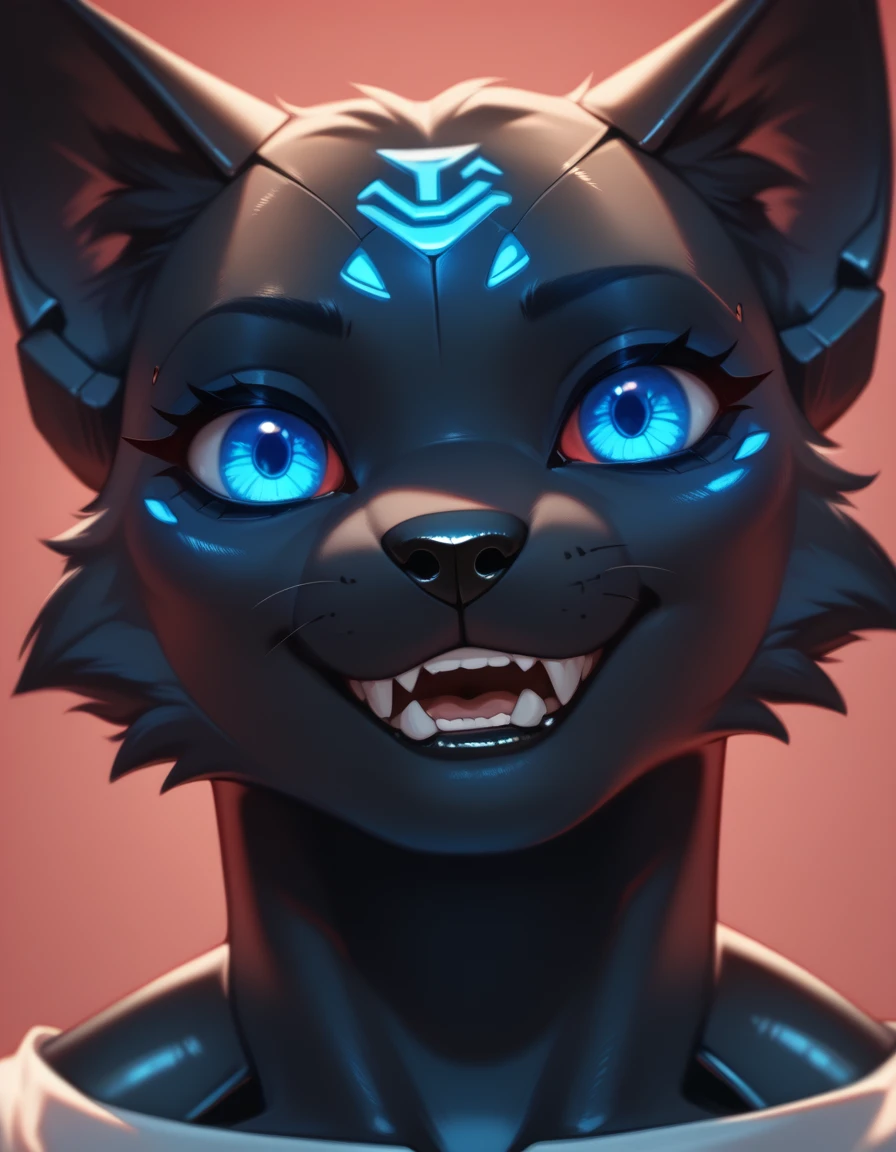 anthropomorphic female cat,(seductive:1.3),glowing blue eyes, black skin,robot body, precum,muscular build,8k highly detailed face, ultra detailed face, high quality photorealism, close detailed face, detailed unblurred face, closeup face, ultra realistic facial details